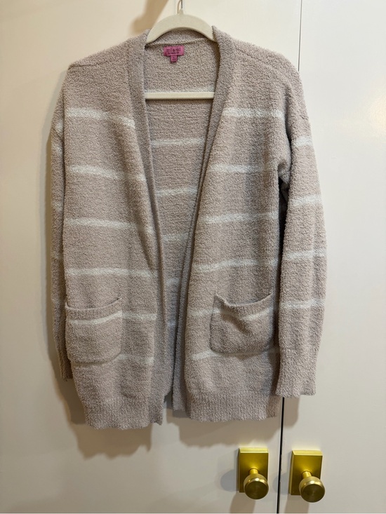 miami Sweaters - miami Cream and White Striped Open-Front Cardigan